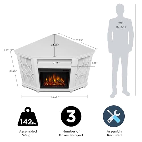 Real Flame Lynette 56" Corner Electric Fireplace TV Stand for TVs up to 55 inches, Entertainment Center with Electric Fireplace, Living Room TV Stand with Fireplace.
