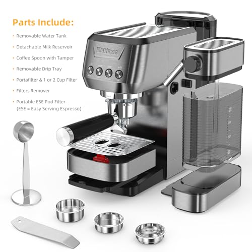 Espresso Machine, 20 Bar Cappuccino Machines for Home, Latte Machine with Automatic Milk Frother, Coffee Maker with Dual Wall & ESE Filters