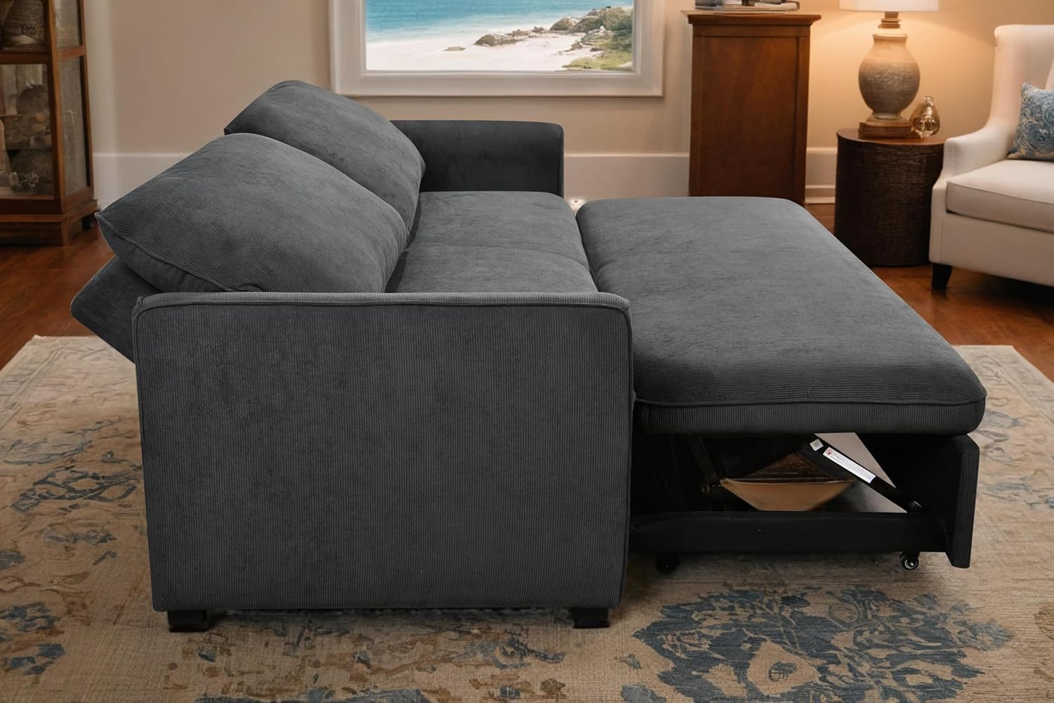 Queen Size Convertible Sleeper Sofa Bed - 78-Inch Comfortable Pull-Out Loveseat for Small Spaces, RVs, and More - Beige (Dark Grey)