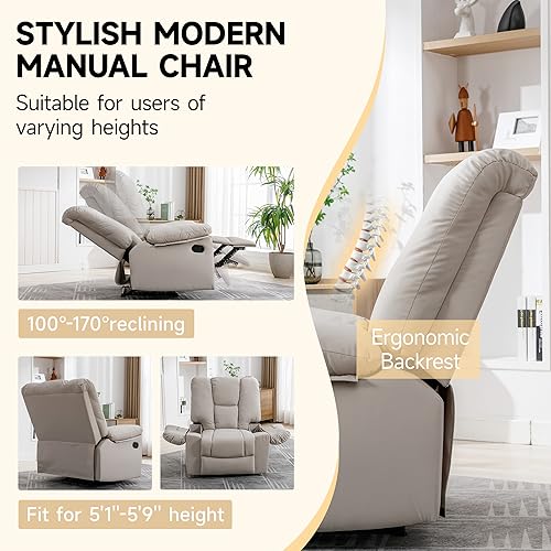 Oversized Recliner Chair, Lazy Boy Recliners with Soft Overstuffed Arms and Back, Big and Tall Manual Recliners for Living Room, Bedroom, Study Room, Dark Grey