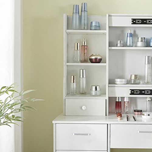Makeup Vanity Desk with Lights and Mirror Table Set, Small Makeup Vanity with Drawers, Hollywood Lighted Mirror, White Vanity with Storage Shelves, Makeup Vanity Table Bedroom