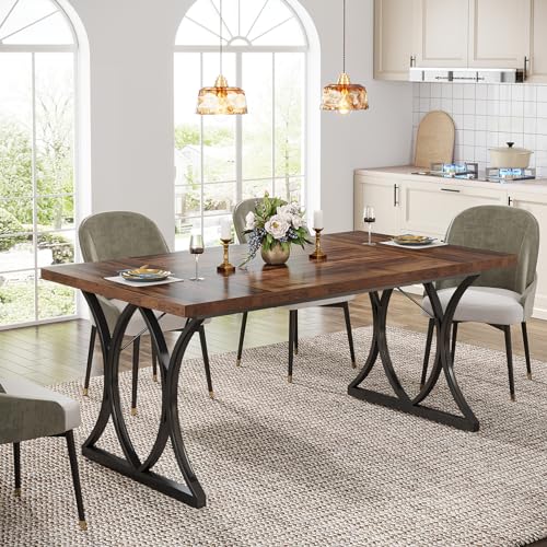 Tribesigns Farmhouse Dining Table for 6 People, 63 L x31W x 30 H Inches Rectangle Kitchen Table Dinner Table for Dinning Room&Kitchen, Living Room, (Brown& Black)
