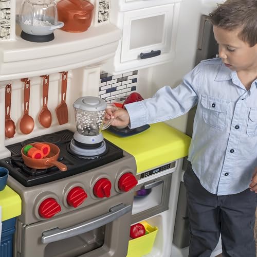 Step2 Elegant Edge Kids Kitchen Playset, Indoor/Outdoor Kitchenette, Interactive Play with Lights and Sounds, Made of Durable Plastic, Includes 78 Piece Toy Accessories, For Toddlers 3+ Years Old
