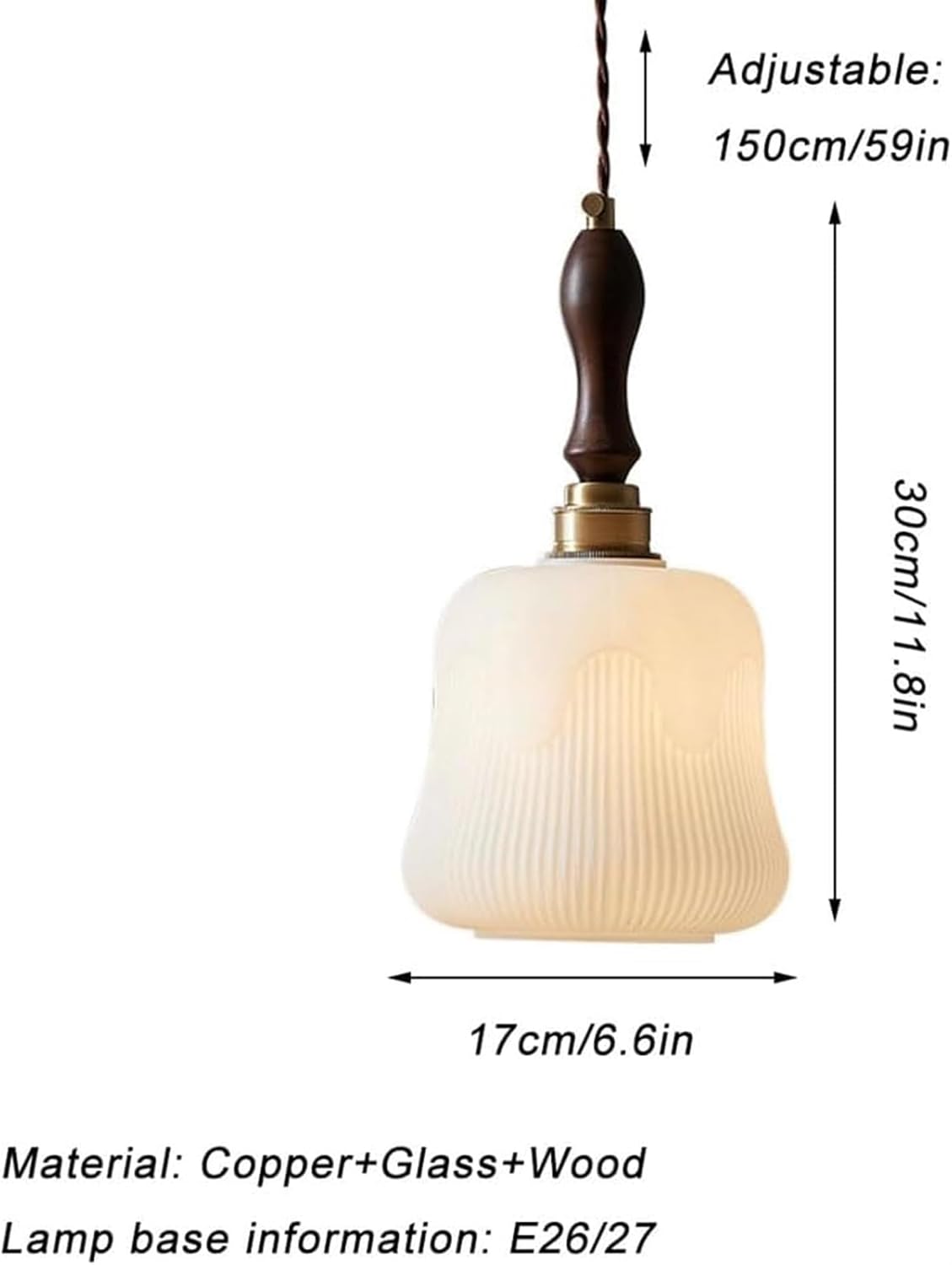 Minimalist Styling Cream Glass Shade Hanging Light Fixtures,.European Style Brass Rustproof BodyPendant Lamp.Adjustable Rope Indoor Chandelier.for Living Room, BedroomCeiling Hanging Light