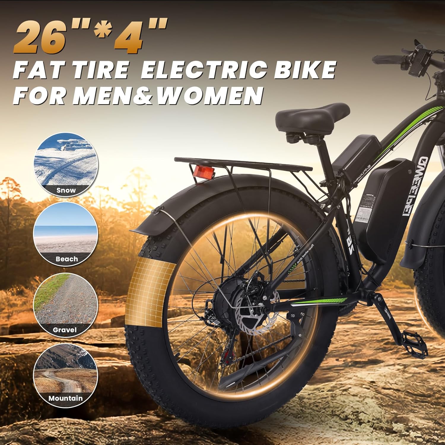 Fat Tire Electirc Bike for Adults 1000W Brushless Motor Ebike Mountain Bike 34MPH 17.5AH 840WH Battery,70 Miles e bike 21-Speed Gears,Beach Mountain Snow Adult Electric Bicycles E-bike UL Certified