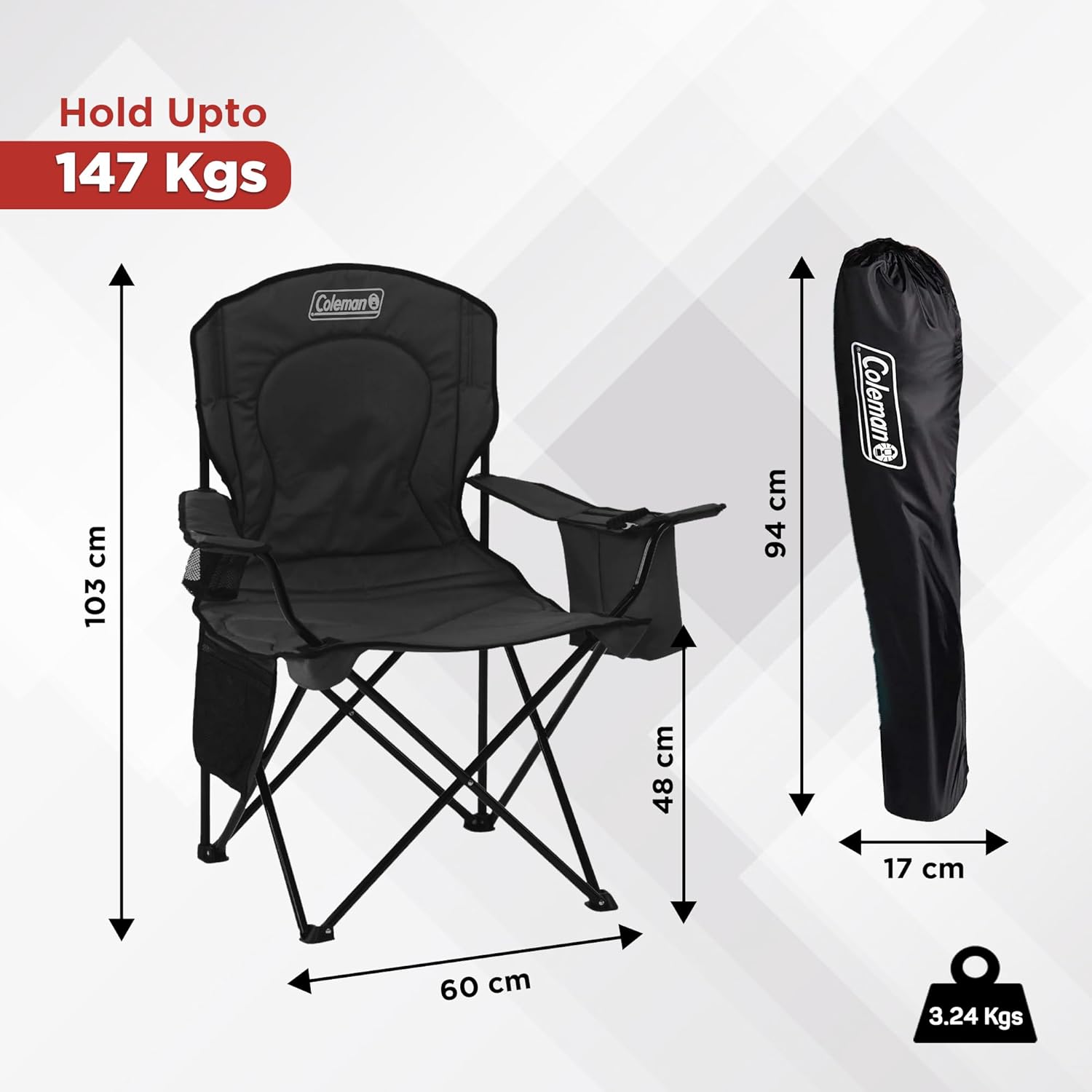 Coleman Carlsbad Dark Room Camping Tent with Screened Porch, 4/6 Person Tent Blocks & Camp Chair with 4-Can Cooler | Folding Beach Chair with Built in Drinks Cooler | Portable Quad Chair