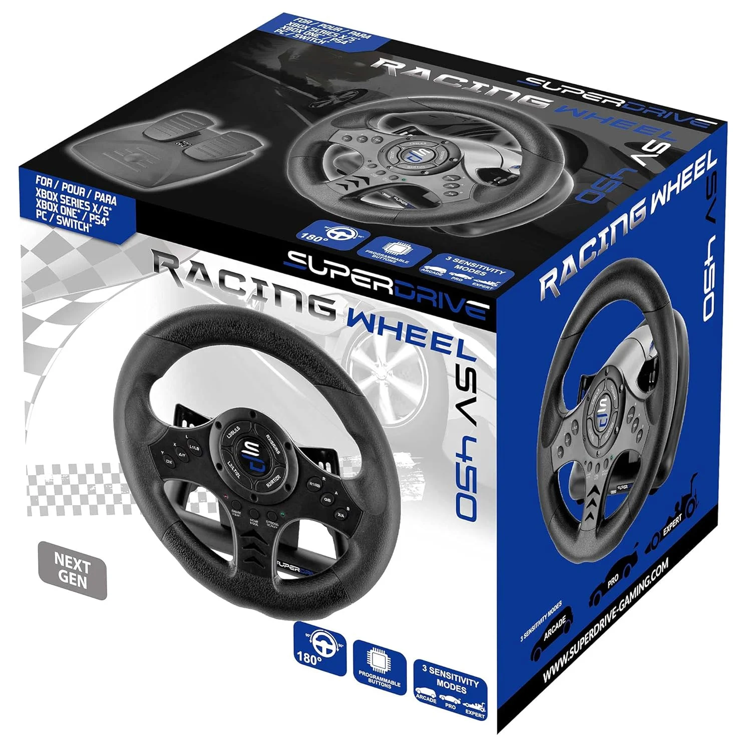 Superdrive SV450 Racing Steering Wheel (Compatible with Xbox Series X/S, Xbox One, PS4, PS3, Switch, PC)