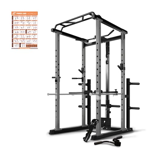 RitFit Power Cage with Optional LAT PullDown/Cable Crossover/Smith Machine System, 1000LB Squat Rack for Home & Garage Gym, with Weight Storage Rack and More Training Attachments, ASTM-Certified