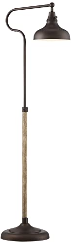 Franklin Iron Works Ferris Industrial Rustic 57" Tall Downbridge Pharmacy Floor Lamp Bronze Faux Wood Grain Metal Adjustable Dome Shade for Living Room Reading Family Bedroom Office House Home