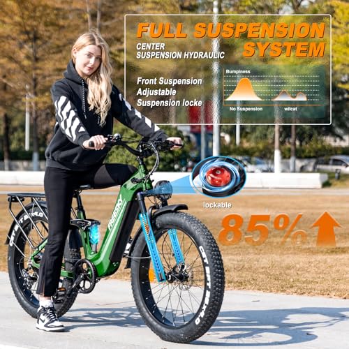 FREESKY Electric Bike for Adults 1600W Power Motor 48V 20 AH Ebike, Step-Thru Ebike up to 35MPH & 90Miles Max Range, 26'' Fat Tire Full Suspension Electric Bicycle for Man/Women