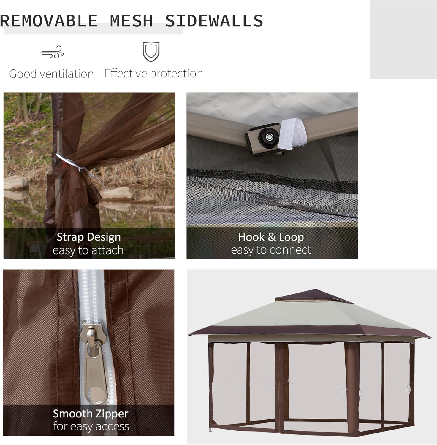 Outsunny 12' x 12' Pop Up Canopy Tent with Netting and Carry Bag, Instant Sun Shelter with 137 sq.ft Shade, Tents for Parties, Height Adjustable, for Outdoor, Garden, Patio, Beige