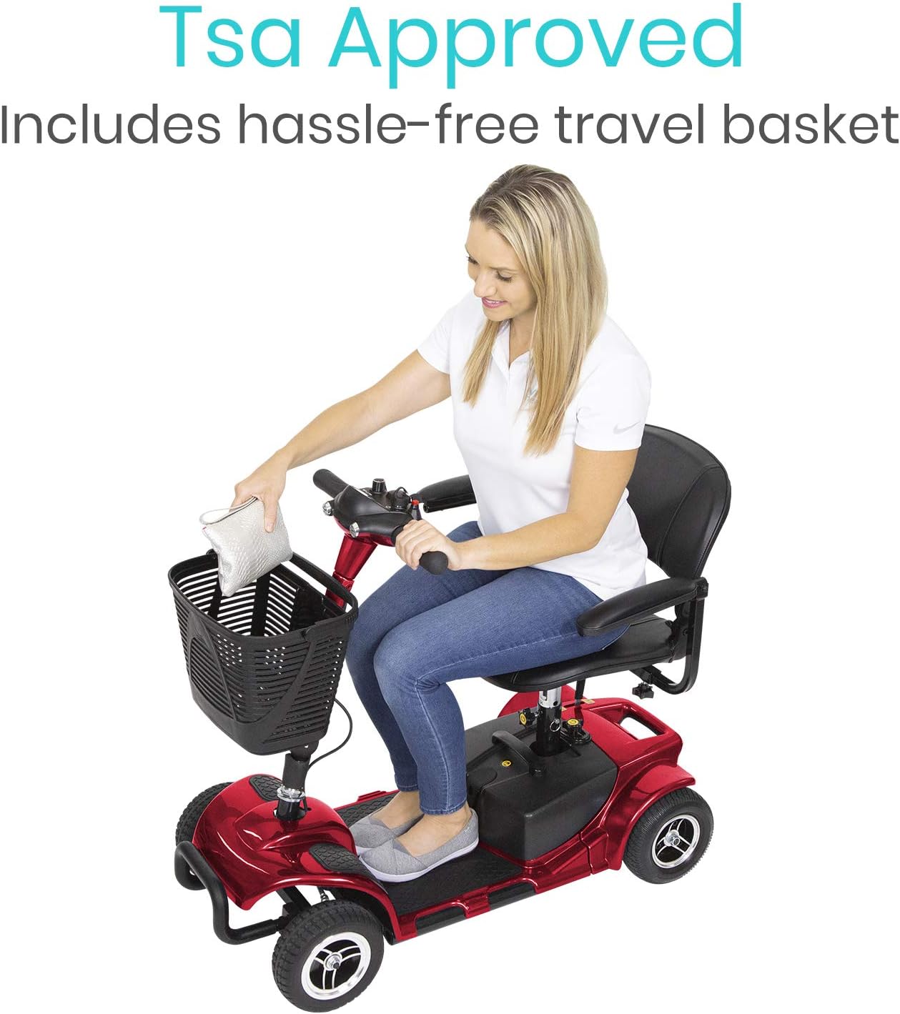 Vive 4 Wheel Mobility Scooter - Electric Powered Wheelchair Device - Compact Heavy Duty Mobile for Travel, Adults, Elderly - Long Range Power Extended Battery with Charger and Basket Included