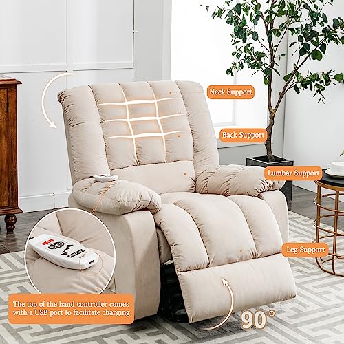 Velvet Recliner Chair, Electric Lift with Heat and Vibration for Living Room Massage, USB Port, Lazy Boy Chair Recliners Multi-Functional (Beige)