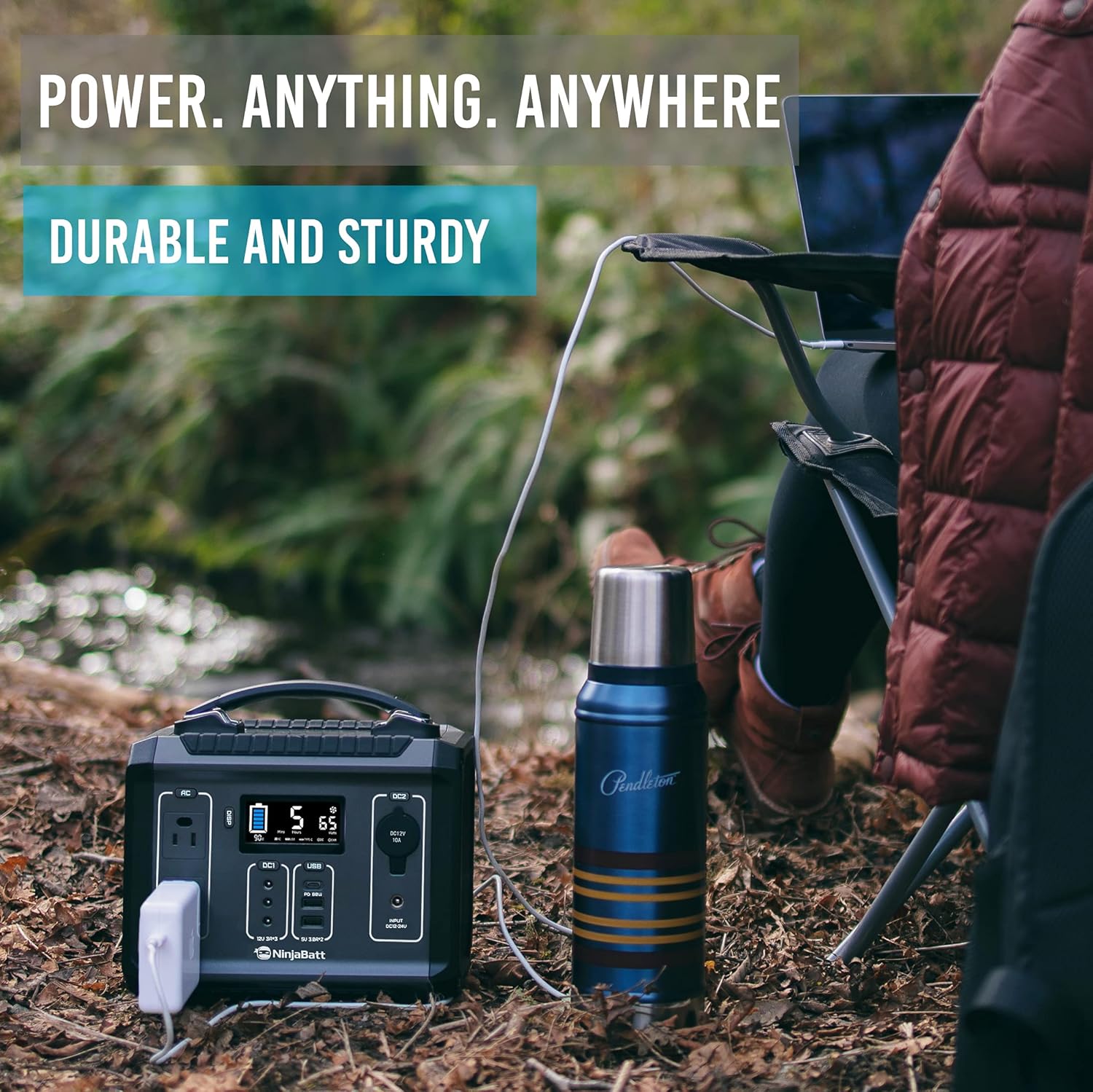NinjaBatt Portable Power Station, 280Wh Backup Lithium Battery with 110V/300W Pure Sine Wave AC Outlets, QC3.0 & PD 60W - Silent Generator for Outdoor Camping RV Emergencies