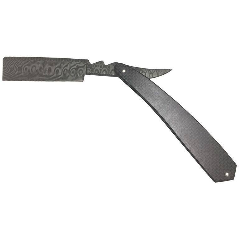 Bastion Damascus Steel Straight Razor with Carbon (Black) Fiber Handle