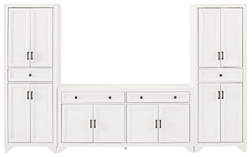 Crosley Furniture Tara 3-Piece Modern Farmhouse Sideboard Buffet Cabinet and Kitchen Storage Pantry Set, Distressed Gray