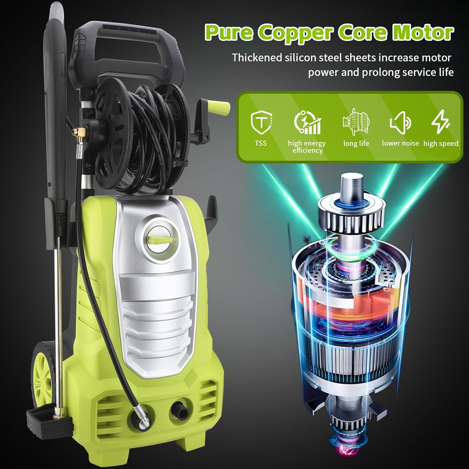 Electric Pressure Washer 2400PSI 1.67GPM Power Washer with 20FT Hose,Portable Pressure Cleaner Machine With 5 Different Pressure Tips, Foam Cannon and Spray Gun for Car, Patio, Fence, Garden
