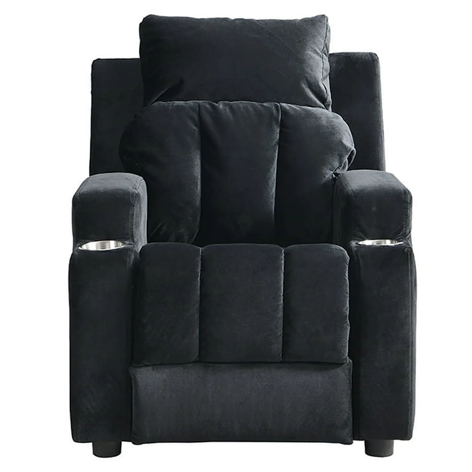 Kids Recliner Chair Upholstered Couch with Two Cup Holder, Footrest, Backrest, Toddlers Velvet Recliner with Headrest and Footrest