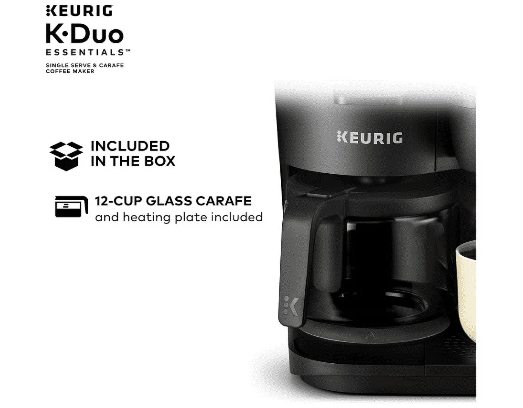 Keurig K-Duo Coffee Maker, Single Serve and 12-Cup Carafe Drip Coffee Brewer, Compatible with K-Cup Pods and Ground Coffee, Black