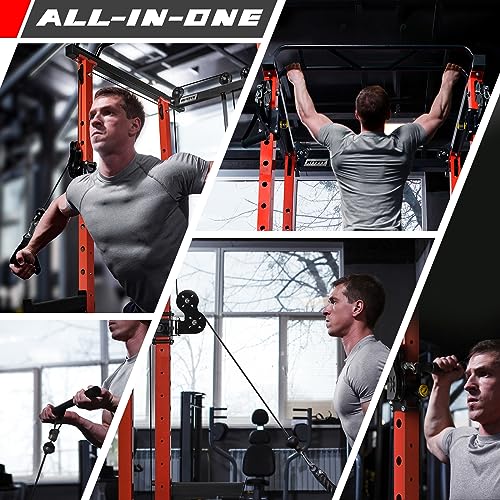 RitFit Multi-Function Squat Rack Power Cage PPC03 with Cable Crossover System, 1000LBS Capacity Power Rack and Packages with Optional Weight Bench, Barbell Weight Set, for Garage Workout & Home Gym