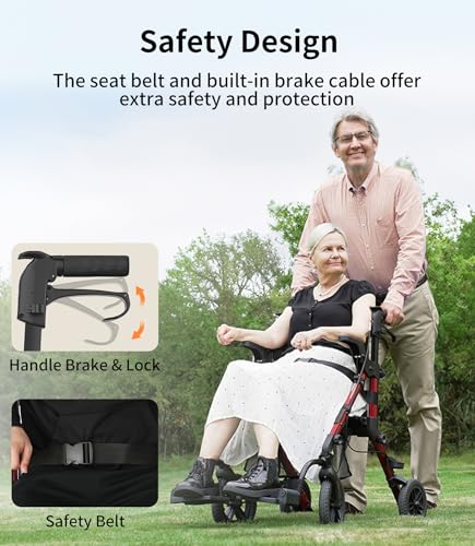 Walkers for Seniors, Rollator Walker with Seat, Transport Wheelchair Lightweight Foldable, Adult Rolling Walker, Rollator Transport Chair with Brakes, 2 in 1 Walker Wheelchair Combo Z51-2024 New