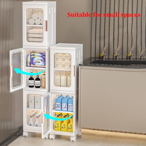 Narrow Slim Bathroom Storage Cabinet With Adjustable Shelves Bathroom Floor Cabinet Tall, Freestanding Rolling Waterproof Organizer With Drawers And Handles For Small Space(/White B 4 Tier,24.5cm)