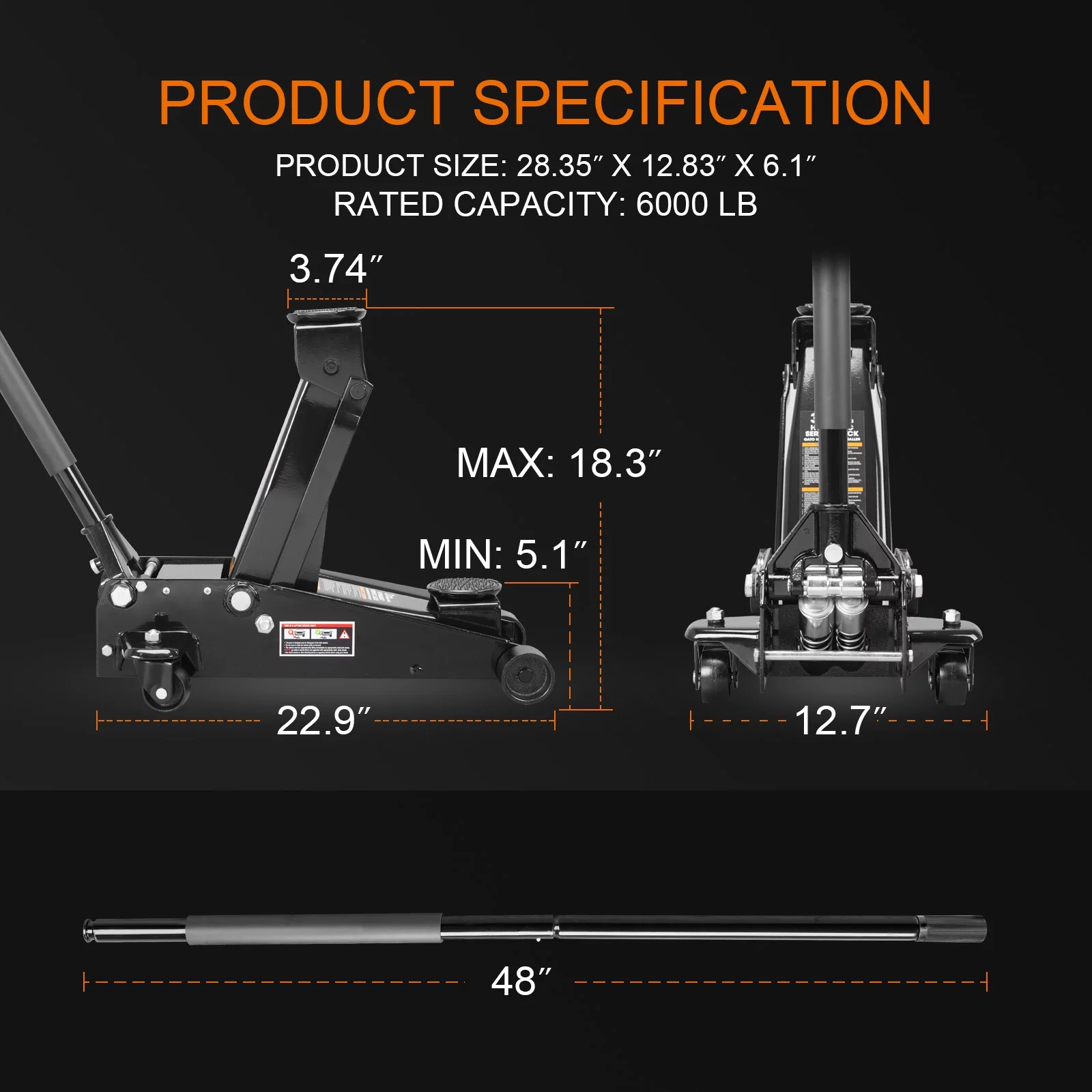 Torin 3 Ton Floor Jack Hydraulic Heavy Duty Steel Car Jack  with Quick Lift Dual Pump,Black,W8303-B