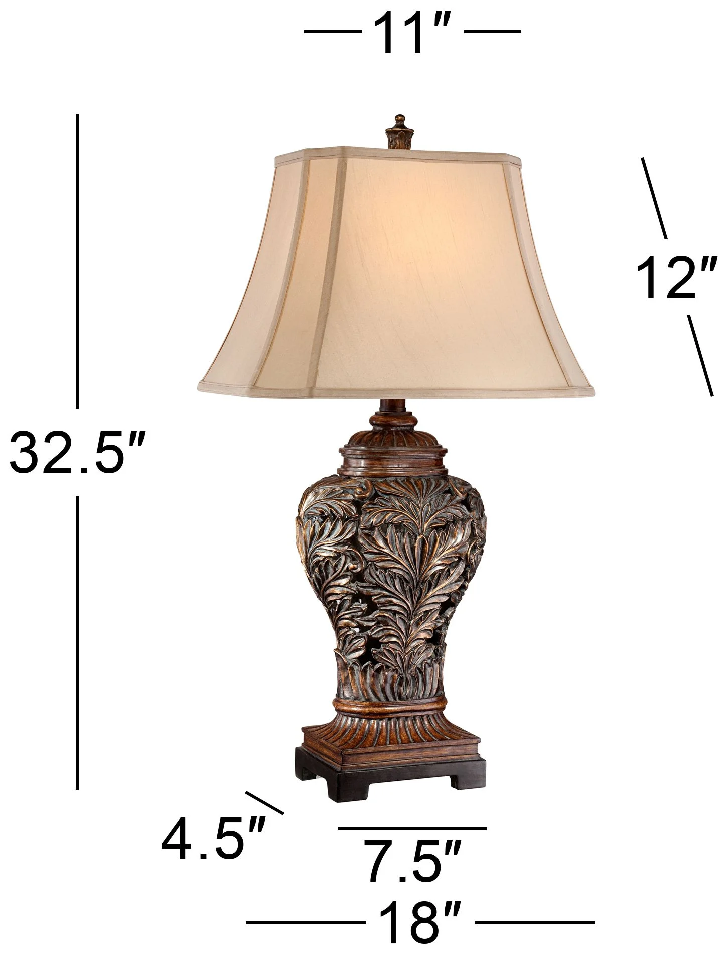 Barnes and Ivy Traditional Table Lamps 32.5" Tall Set of 2 Bronze Curling Leaves Tan Rectangular Shade for Living Room Family Bedroom Bedside
