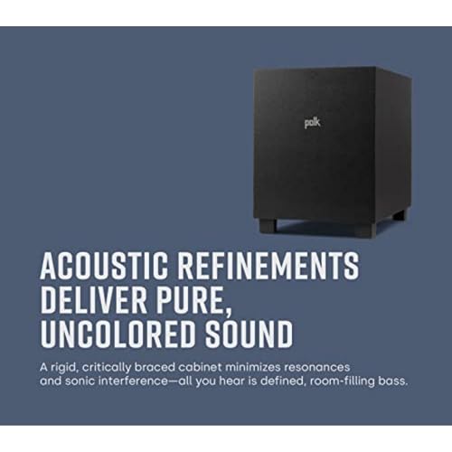 Polk Monitor XT10 Home Subwoofer, 10" Deep Bass Woofer, 100W Class D Amplification, Dolby Atmos, Auro 3D & DTS:X Compatible, Black