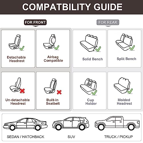 Car Seat Covers Full Set, Front and Rear Seat Covers for Cars, Waterproof Leather Auto Seat Protectors with Head Pillow, Car Seat Cushions Fit for Most Sedans SUV Pick-up Truck, Black&Navy