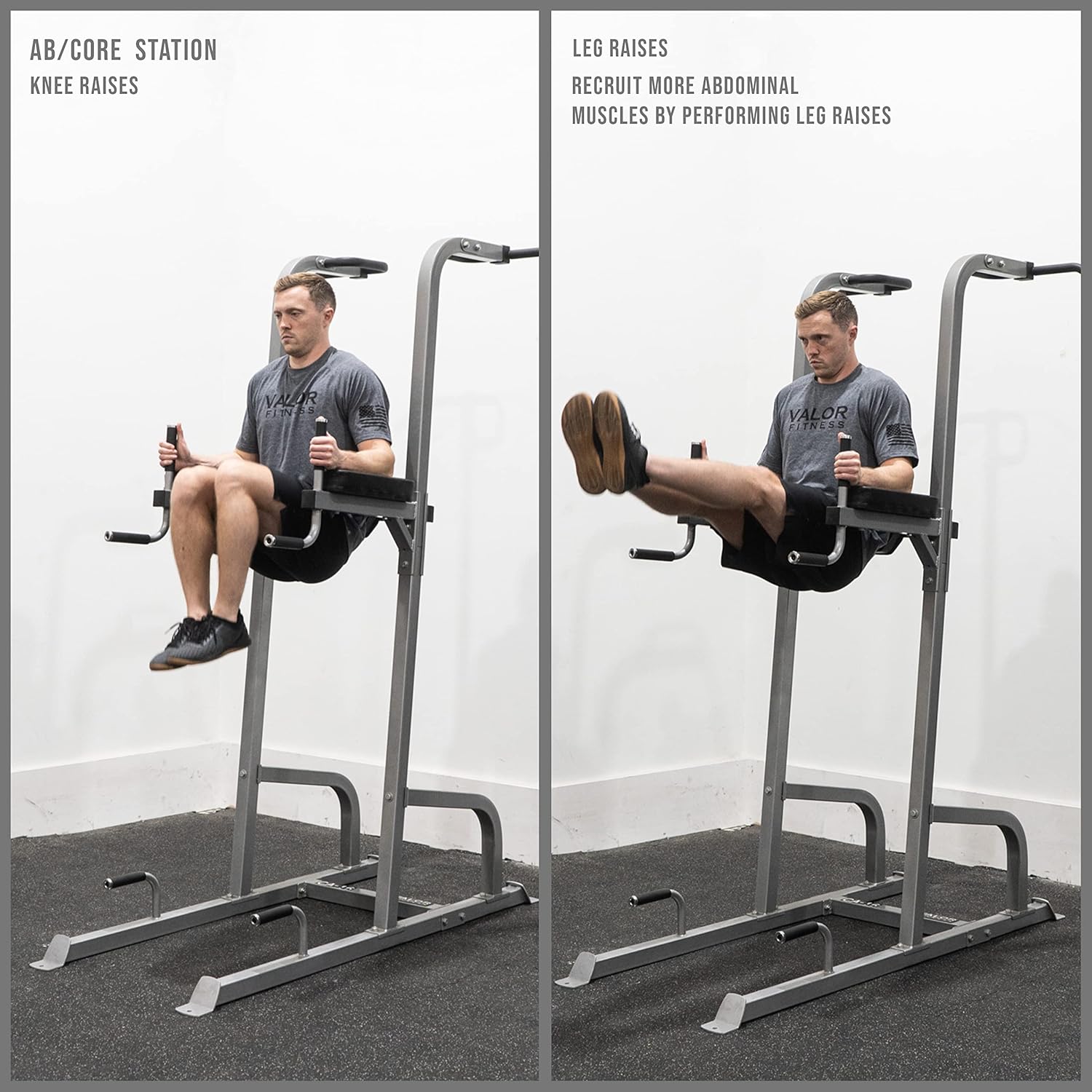 Valor Fitness Power Tower Dip Station - Functional Workout - Pull Ups Chin Ups Knee Raises Leg Raises Dips Machine Push Ups - Home Gym Strength Training Equipment -CA-16