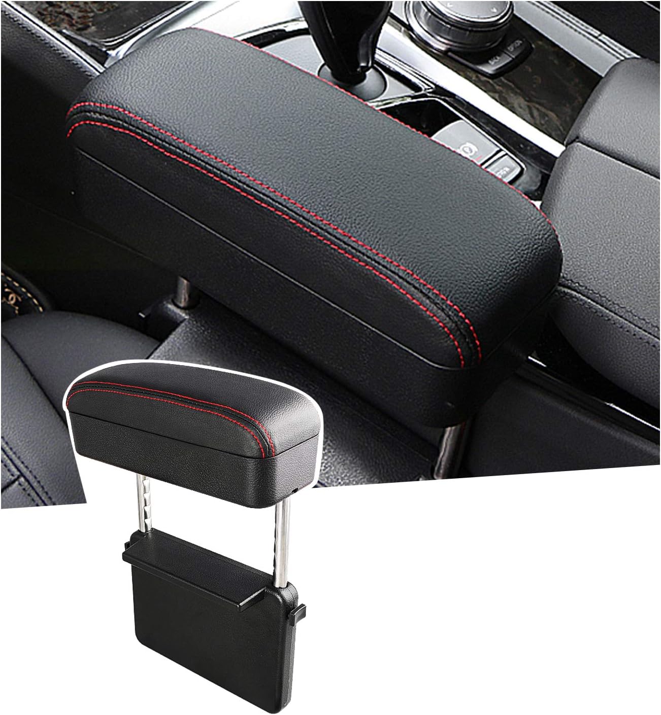 SKTU Auto Car Armrest Extender Support Elbow & Forearm Arm Wrist Rest Support Adjustable Height Comfort Pad Universal Fit for Most Car Models Center Console (Black with Organizer) Pack of 2