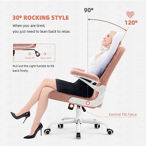 SEATZONE High Back Office Chair Back Support Computer Desk Chair Velvet Rolling Desk Chairs with Wheels and Flip-up Armrest, Gray