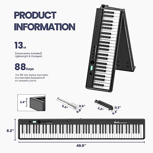 88 Key Digital Piano with Lighted Keys, Folding Piano Keyboard [Full Size/Semi-Weighted] Portable Piano w/Piano Bag, [Bluetooth & MIDI] Electric Piano Keyboard for Beginners, Teens, Adult