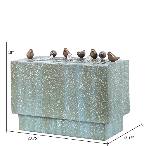 LuxenHome 24" Gray Rectangular and Birds Resin Outdoor Bubbler Fountain with LED Lights Waterfall Fountain Decoration for Garden Back Yard Courtyard Patio