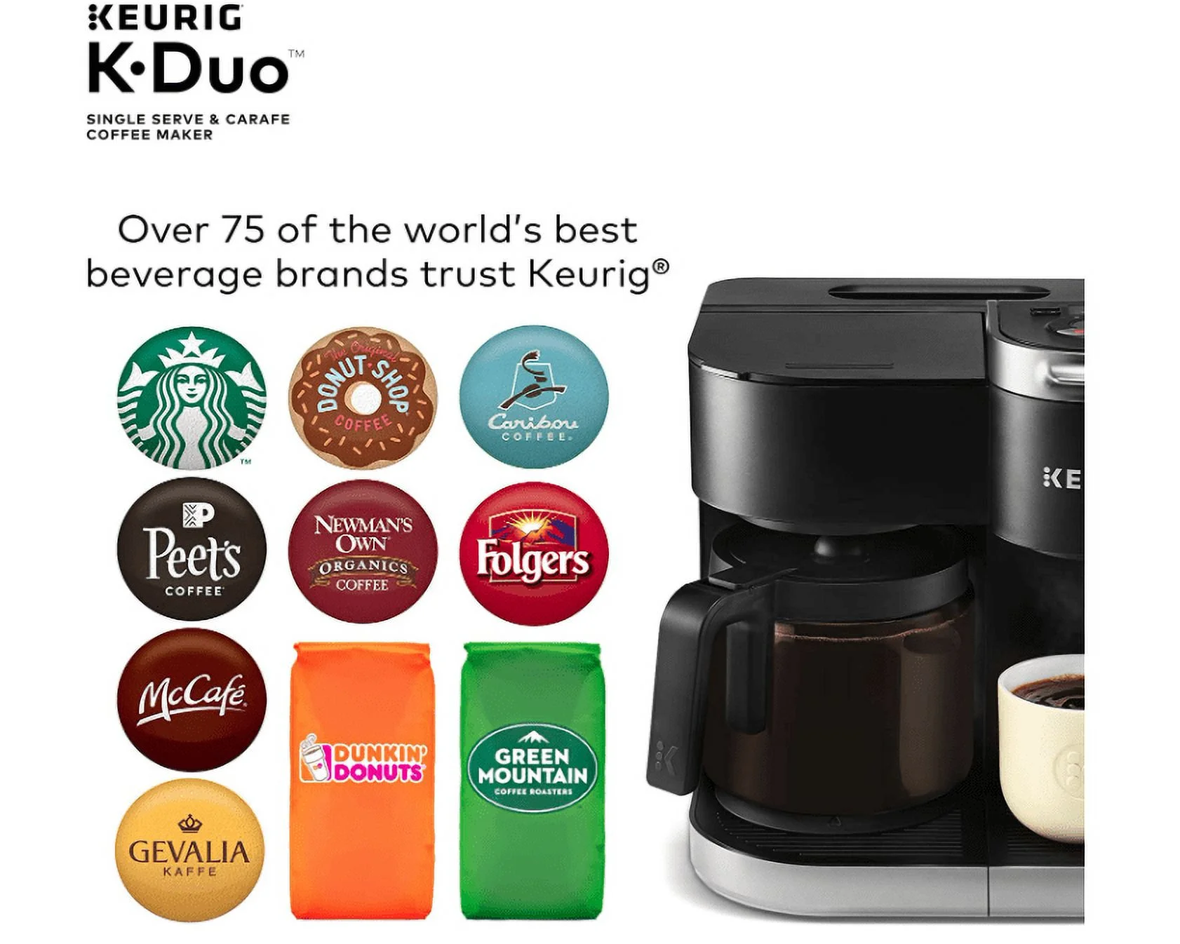 Keurig K-Duo Coffee Maker, Single Serve and 12-Cup Carafe Drip Coffee Brewer, Compatible with K-Cup Pods and Ground Coffee, Black