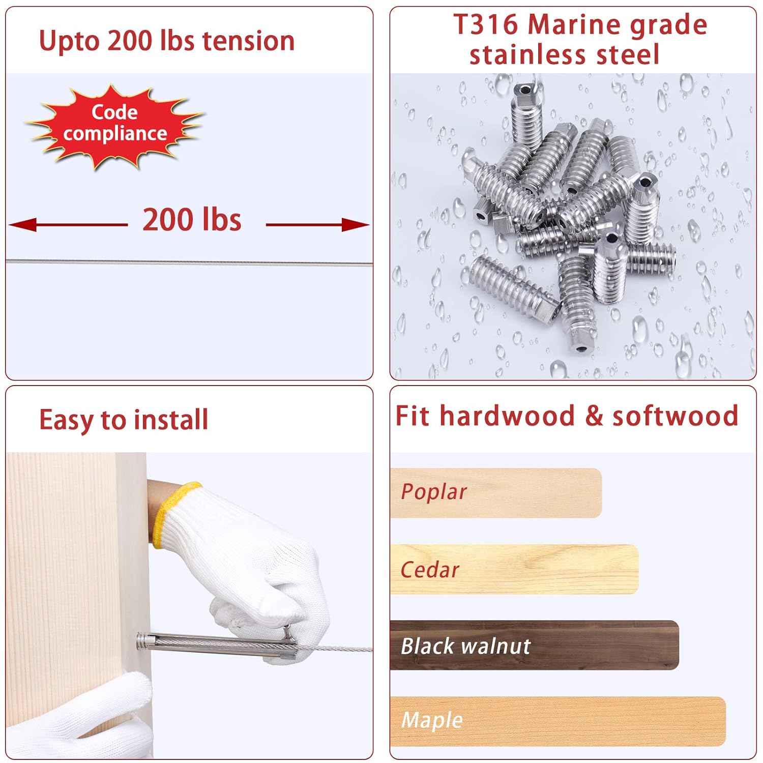 Muzata 40Pack 3/16" Invisible Cable Railing Kit Swage Lag Screw Tensioner CableGenie System Completely Hidden for Wire Rope Wood Posts T316 Stainless Steel 20 Cable Line CR99, CV1 CG1