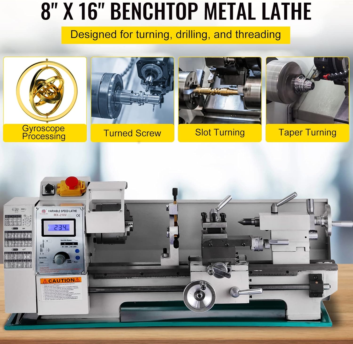 BestEquip Metal Lathe 8x16", Maintenance Free Brushless Motor Precision Mini Metal Lathe, Variable Spindle Speed Lathe Machine 50-2500 RPM 750 W, for Various Types of Metal Turning