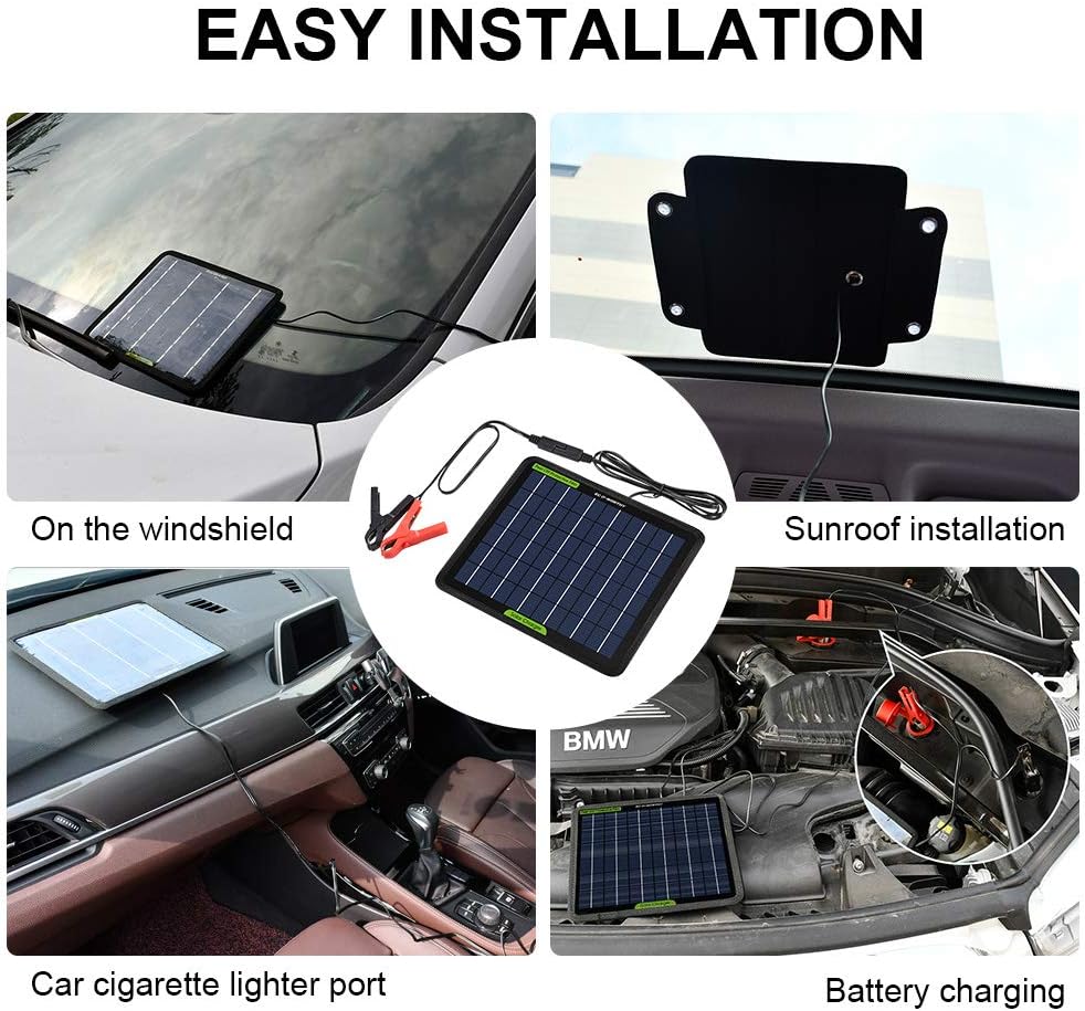 ECO-WORTHY 12 Volt 10 Watt Solar Car Battery Charger & Maintainer, Solar Panel Trickle Charger, Portable Power Backup Kit with Alligator Clip Adapter for Car, Boat, Automotive, Motorcycle, RV