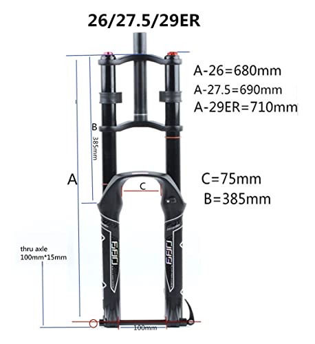 Bike Suspension Forks DH Downhill Suspension Fork 26 27.5 29 Inch Air Shocks Forks Disc Brake Mountain Bike Double Shoulder Front Fork 1-1/8 Thru Axle 15mm Travel 140mm with Damping 2600g