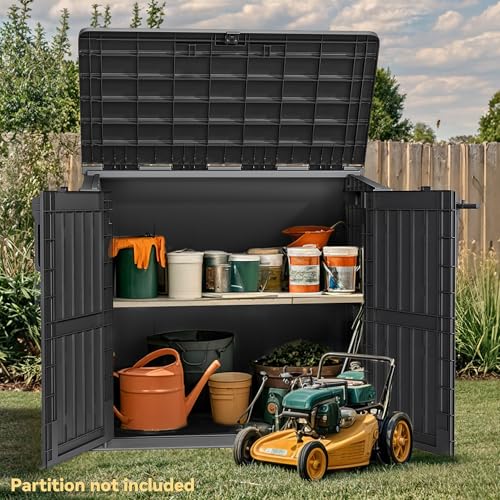 DWVO Outdoor Weather-Resistant Horizontal Storage Shed, 35 Cu Ft Capacity, Lockable and Waterproof, Suitable for Storing Garden Tools, Light Gray