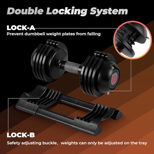 22LB/52LB Adjustable Dumbbells, 5 Weight Options Dumbbell with Anti-Slip Metal Handle for Exercise & Fitness Fast Adjust Weight for Full Body Workout Fitness