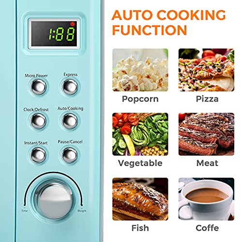 0.7 Cu.ft Compact Microwave Oven, Digital Timing & Child Lock, Small Microwave w/Glass Turntable & 6 Preset Buttons, Delayed Start Function, 700W Mini Microwave w/5 Micro Power (Golden)
