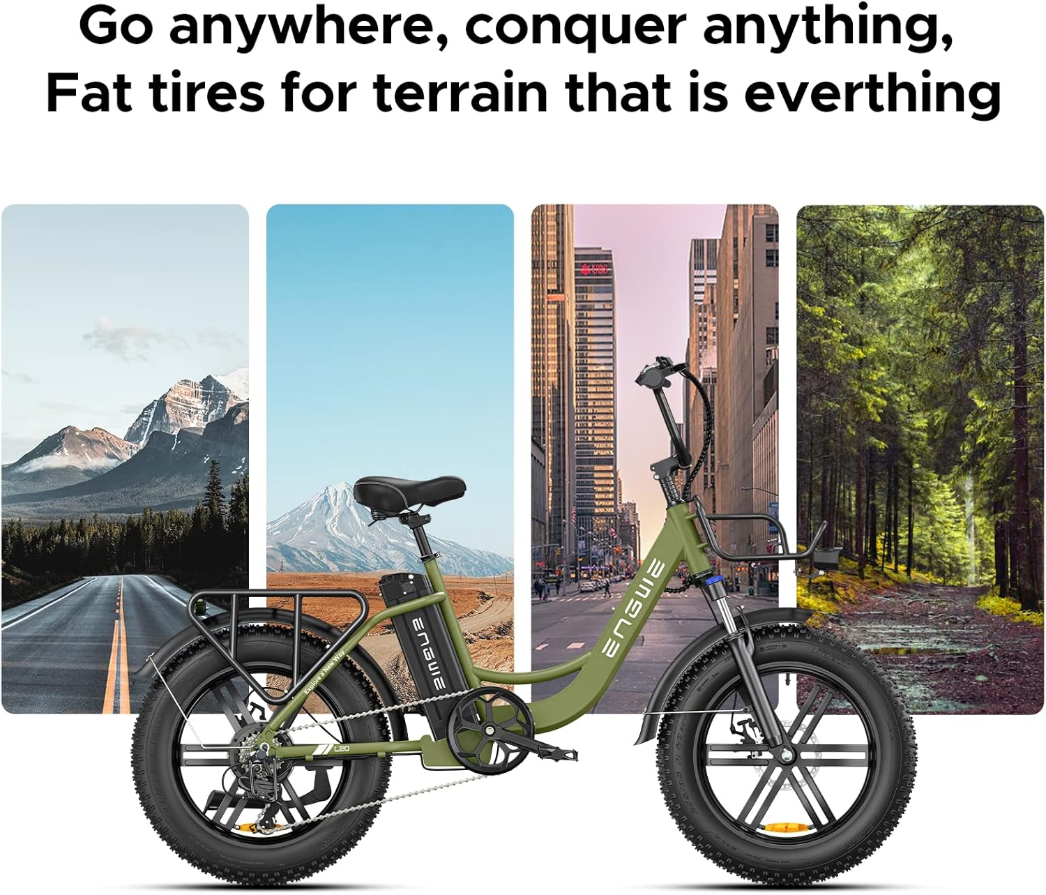 ENGWE L20 960W(Peak) Motor Electric Bike for Adults Women, 20 * 4.0" Fat Tire Step-Thru Ebike, 48V13Ah 87Miles Long Range 24MPH Urban Commuter Off-Road Adventures,7-Speed Gear Front Suspension(Black)