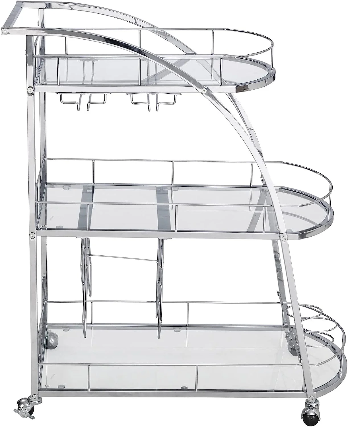 Industrial Mobile Bar Cart Serving Wine Cart with Wheels & Wine Rack, 3-Tier Metal Frame Kitchen Island Cart Mini Bar Cabinet Bar Carts for The Home, Club, Kitchen, Living Room(Gold)