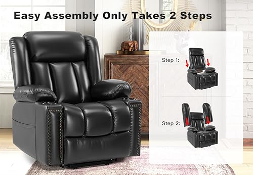 Small Dual Motor Power Lift Chairs Recliners for Elderly with Heat and Massage, Infinite Position Adjustable Lift Chair, Breathable Leather, USB Port, Side Pockets (Black)