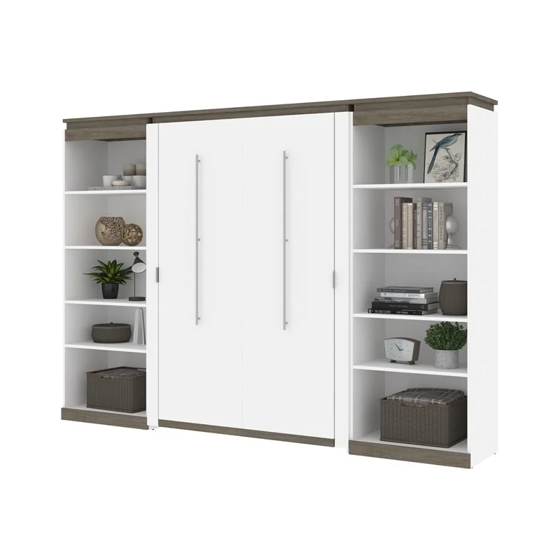 Atlin Designs 118" Modern Wood Full Murphy Bed with 2 Bookcases in White