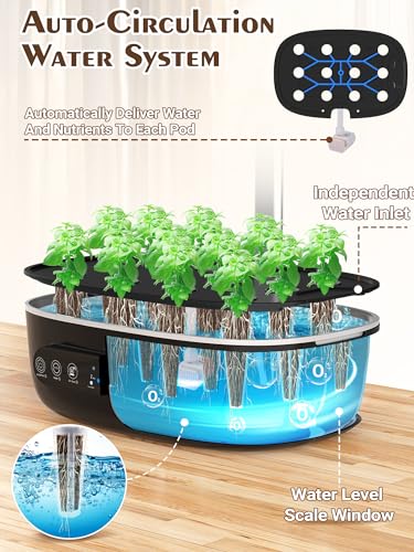 Hydroponics Growing System 12 Pods, Growell Smart Herb Garden with 96 38W LED Grow Lights, 10L Double-Layer Water Tank, Customizable Cultivation Program, Indoor Garden for Home Kitchen, Office (White)