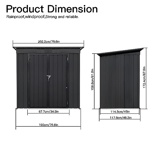 6FTx4FT Metal Outdoor Storage Shed with Double Lockable Doors &Pent Roof,Waterproof Garden Tool House for Bike Backyard Patio,Lawn and Outside,Black
