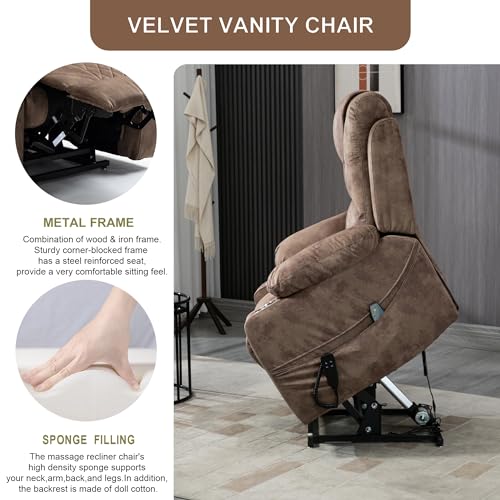 Power Lift Chair Lay Flat Recliner Infinite Position Electric Dual Motor Stand Up Lift Chair with Massage and Heat for Adults,Heavy Duty Recliners with 2 Remote Controls and Two Cup Holders